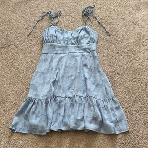 Dusty Baby Blue Flowy Floral Dress with tie spaghetti straps